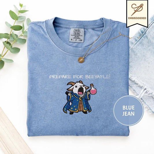 Prepare For Beeyatle Embroidered , Embroidered Gildan 18000, Funny DnD Pullover, Renaissance Faire Cat Crewneck, Medieval Fantasy Gamer Gift