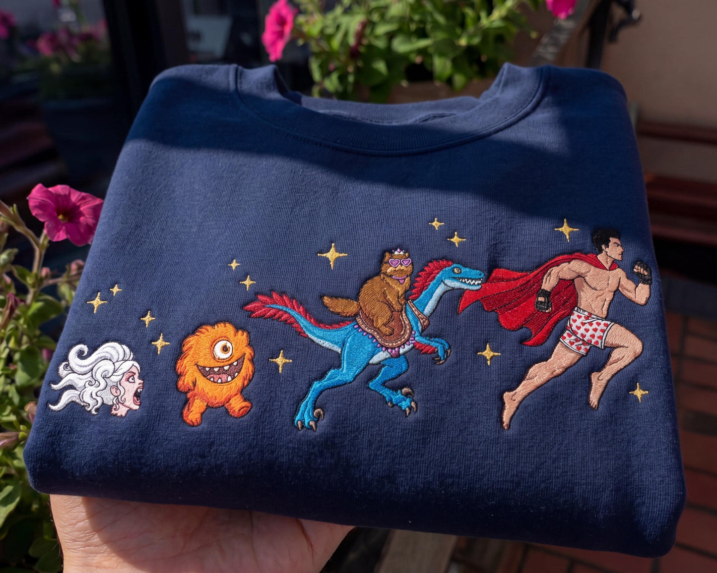 Embroidered Dungeon Crawler Carl Graphic Tee, Comfort Colors, Donut and Mongo Print, Fantasy Reader Shirt