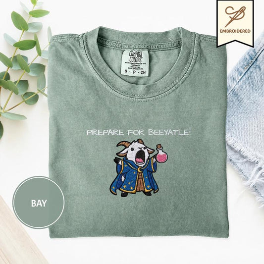 Prepare For Beeyatle Embroidered , Embroidered Gildan 18000, Funny DnD Pullover, Renaissance Faire Cat Crewneck, Medieval Fantasy Gamer Gift