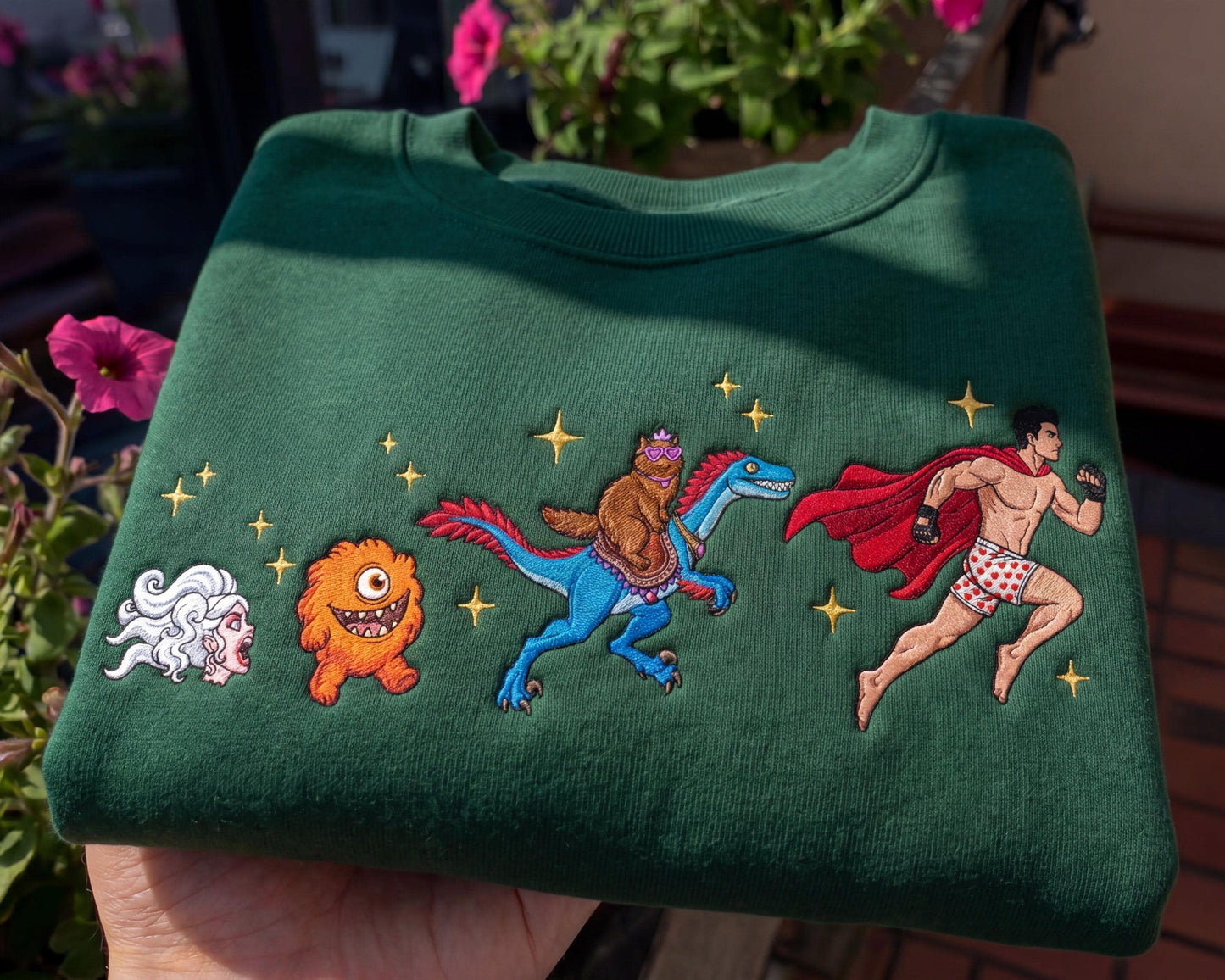 Embroidered Dungeon Crawler Carl Graphic Tee, Comfort Colors, Donut and Mongo Print, Fantasy Reader Shirt