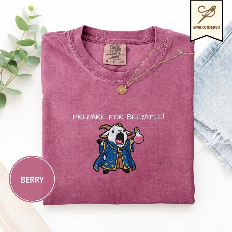 Prepare For Beeyatle Embroidered , Embroidered Gildan 18000, Funny DnD Pullover, Renaissance Faire Cat Crewneck, Medieval Fantasy Gamer Gift