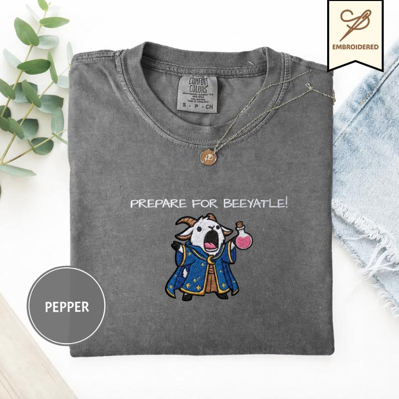 Prepare For Beeyatle Embroidered , Embroidered Gildan 18000, Funny DnD Pullover, Renaissance Faire Cat Crewneck, Medieval Fantasy Gamer Gift