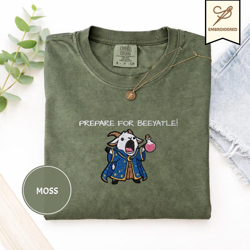 Prepare For Beeyatle Embroidered , Embroidered Gildan 18000, Funny DnD Pullover, Renaissance Faire Cat Crewneck, Medieval Fantasy Gamer Gift