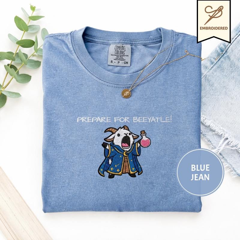 Prepare For Beeyatle Embroidered , Embroidered Gildan 18000, Funny DnD Pullover, Renaissance Faire Cat Crewneck, Medieval Fantasy Gamer Gift