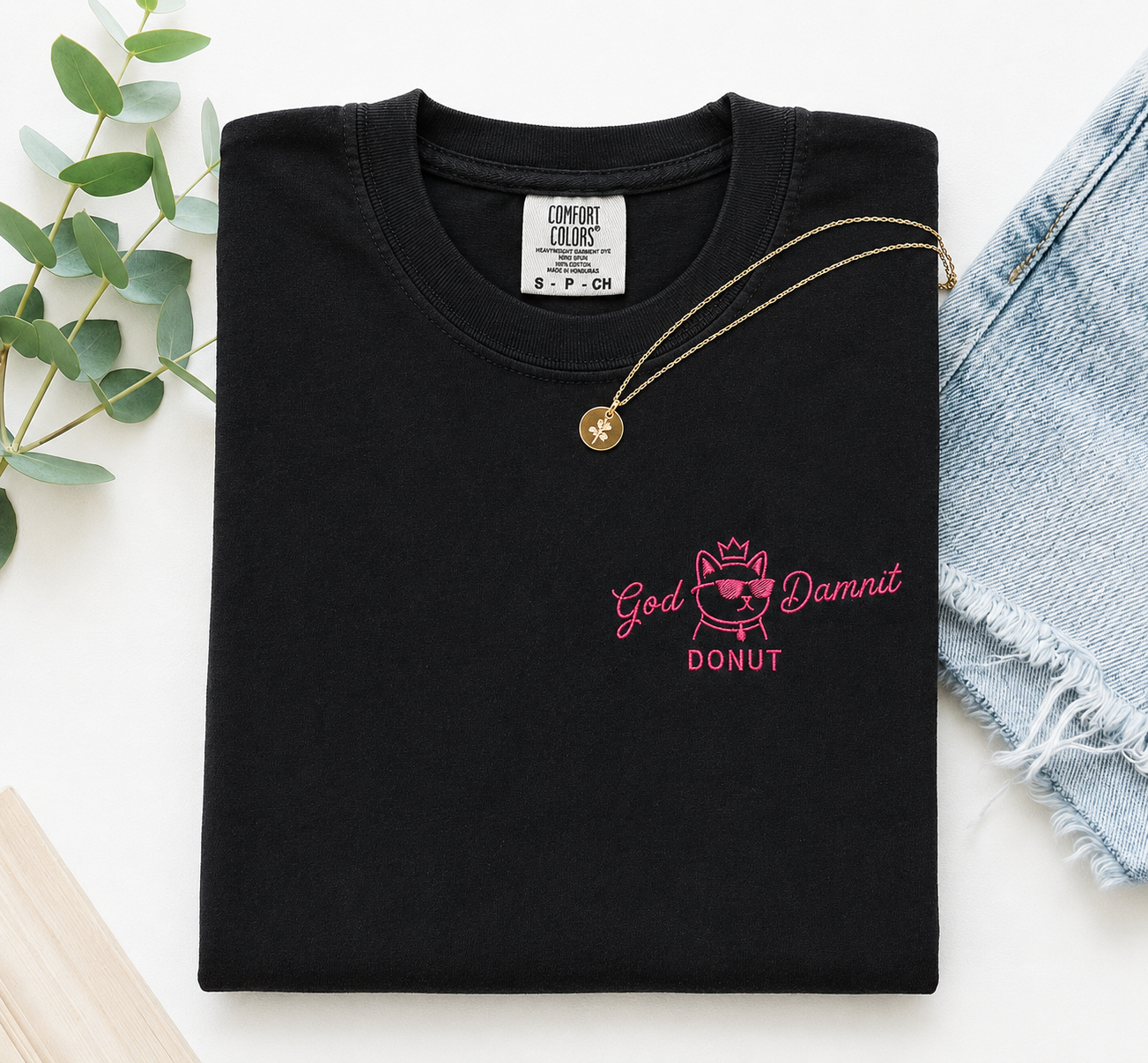 Embroidered God Damnit Donut Minimal Shirt, Princess Donut Dungeon Crawler Carl Tee, Comfort Colors, Fantasy Book Reader Tshirt